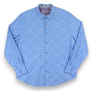 Robert Graham Shirt Mens 2XL Blue Floral Jacquard Long Sleeve Button Up Casual